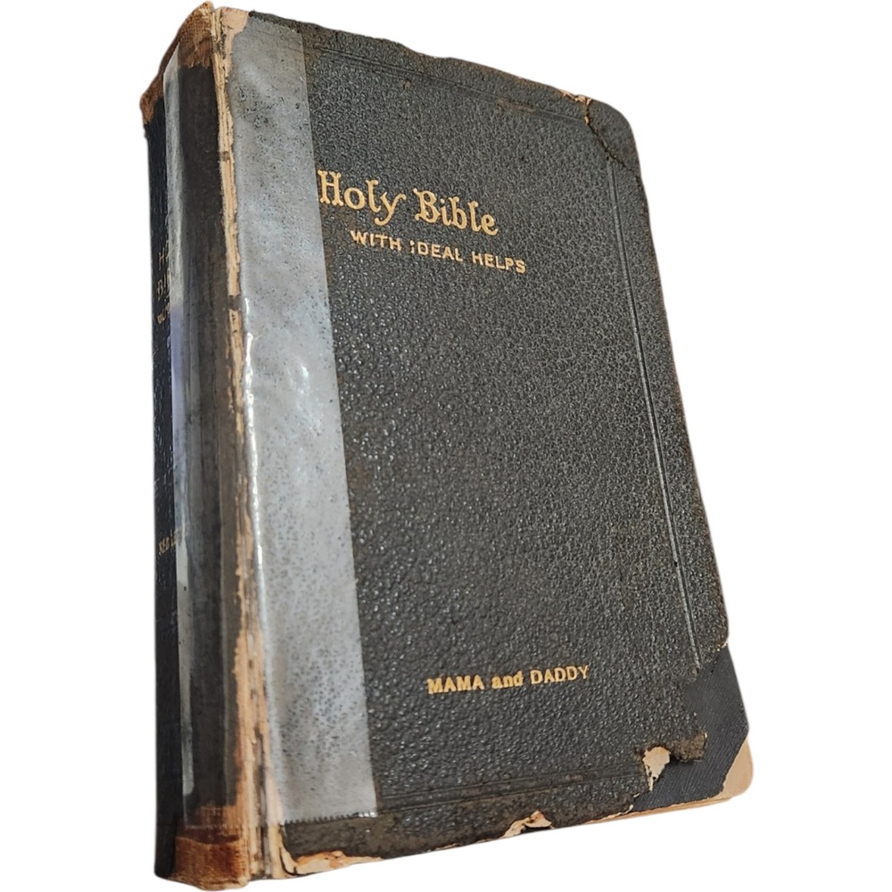 Antique Holy Bible With Helps KJV Red Letter Thumb Index Black Face Type Ref